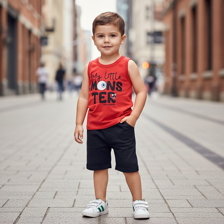 Conjunto Short Polerita 18/24 Meses Monster Rojo 1