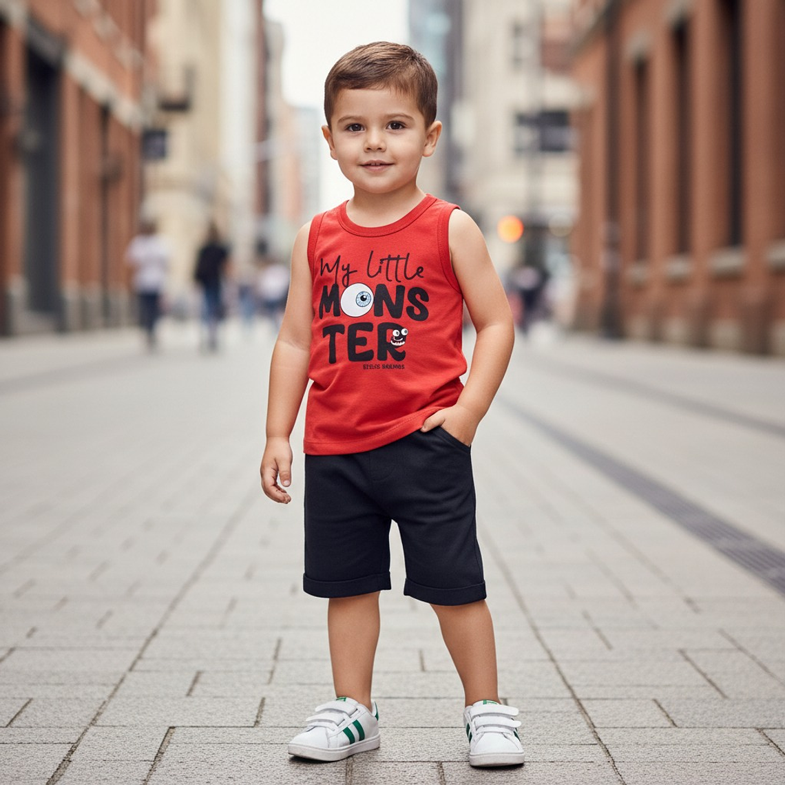 Conjunto Short Polerita 12/18 Meses Monster Rojo 1