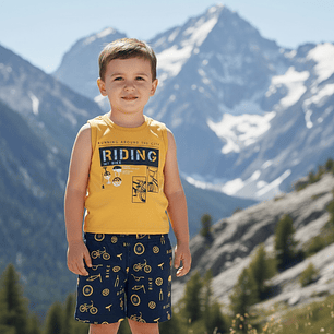 Conjunto Bike Short Polerita 18/24 Meses Amarillo Pastel 