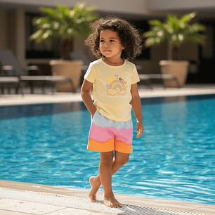 Conjunto Short Polerita 36 Meses Arcoíris Rosa Perla