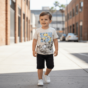 Polerita Algodón Dino Skate 18/24 Meses Crema