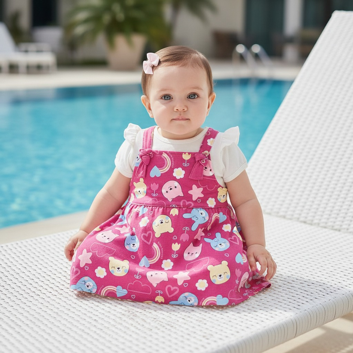 Conjunto Vestido mas Polerita 6/9 Meses Fucsia 1