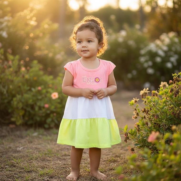 Vestido Algodón 18/24 Meses Enjoy Rosa Neon 1