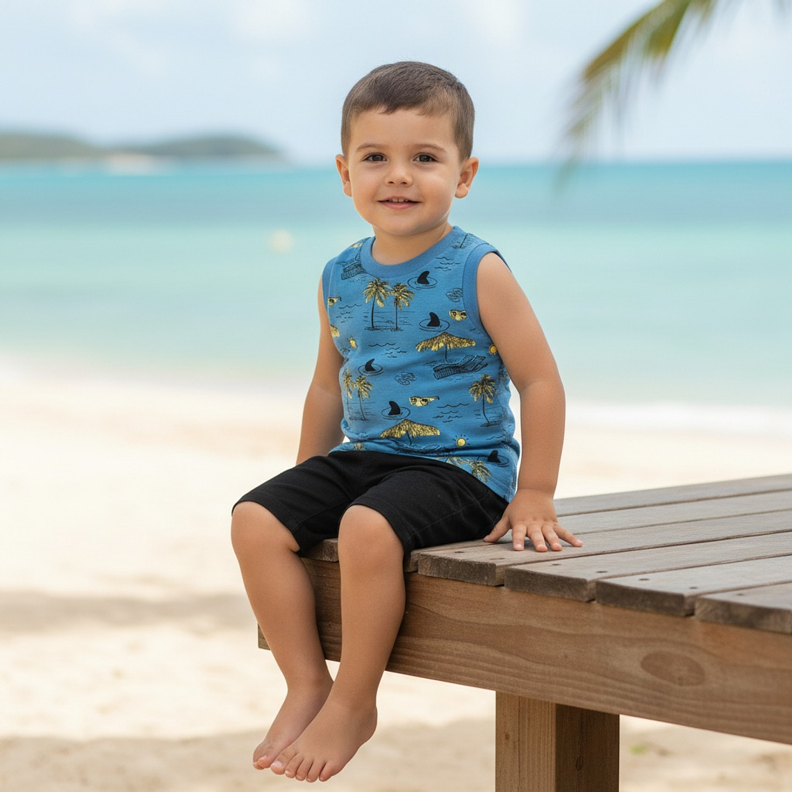 Polerita Algodón Palmeras 36 Meses Azul 1