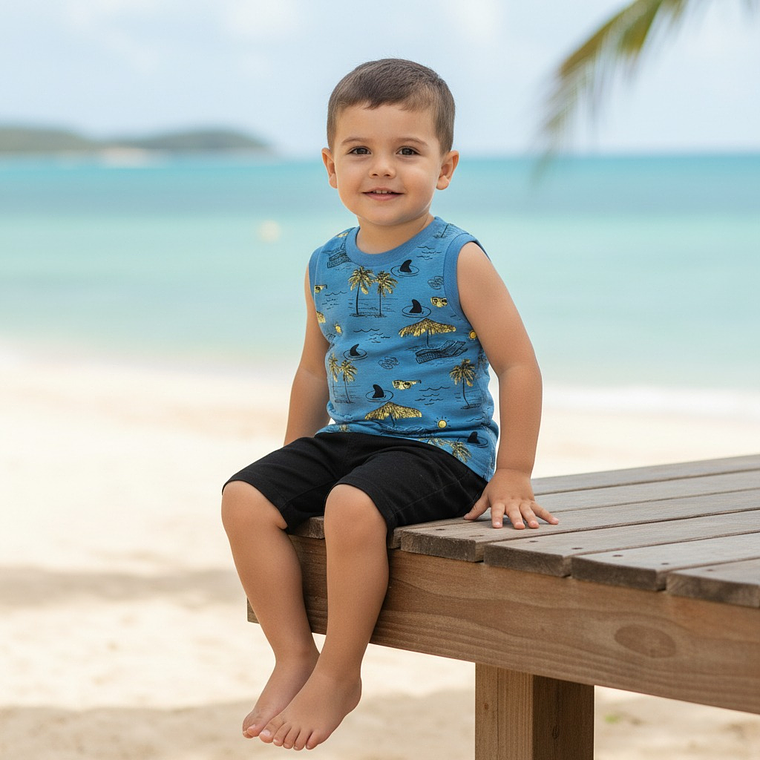 Polerita Algodón Palmeras 36 Meses Azul 1