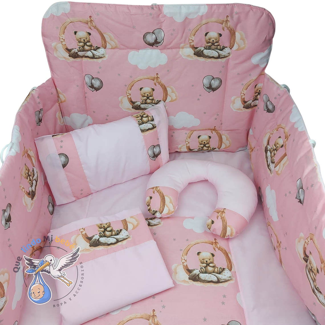 Set Para Cuna Estandar Rosado Osito 1