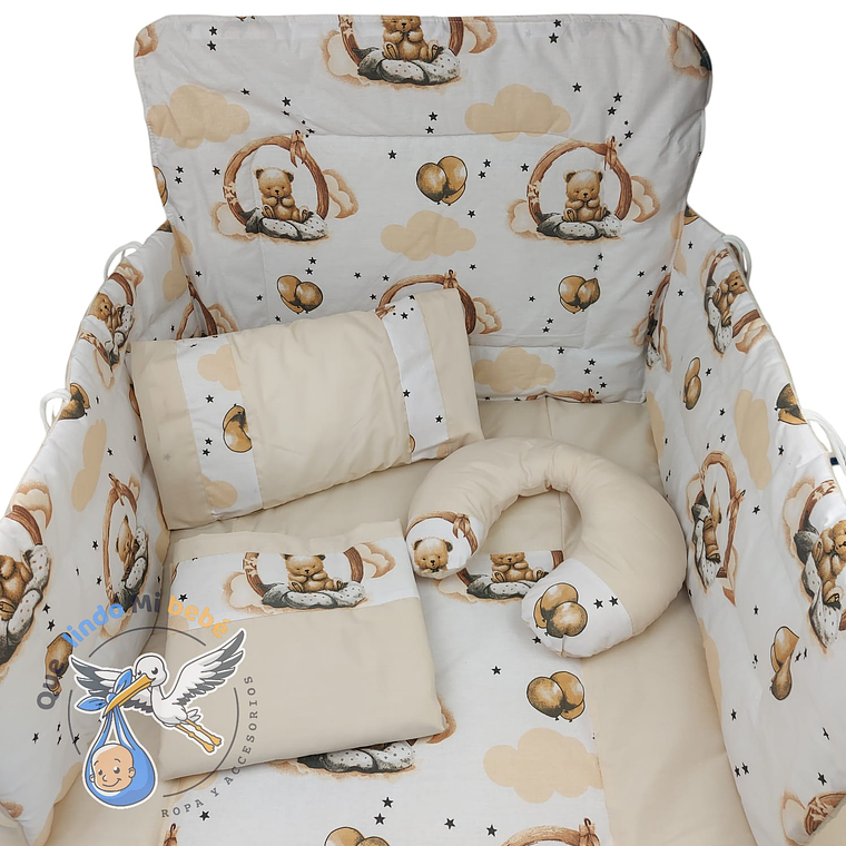 Set Para Cuna Estandar Blanco/Beige Osito 1
