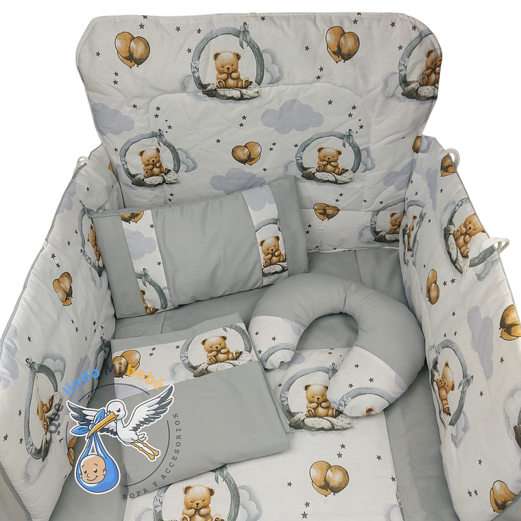 Set Para Cuna Estandar Blanco/Gris Osito 1