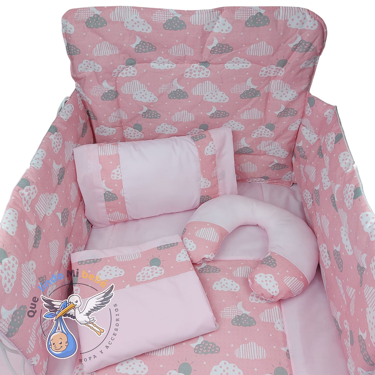 Set Para Cuna Estandar Rosado Nubes 1