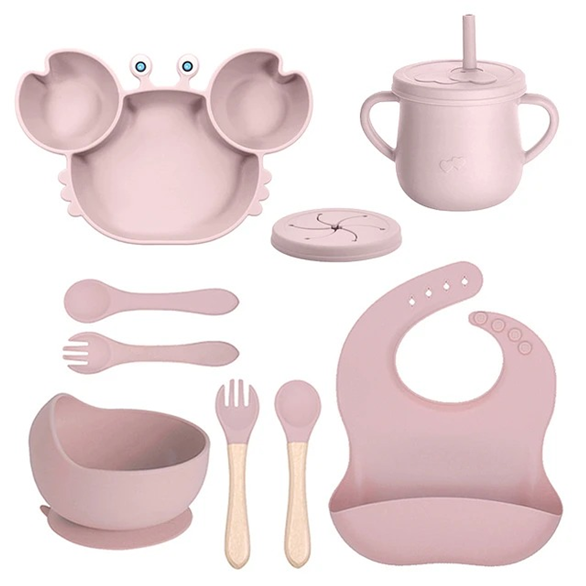 Set Alimentación Silicona Cangrejo 9 Piezas Rosado Claro 1