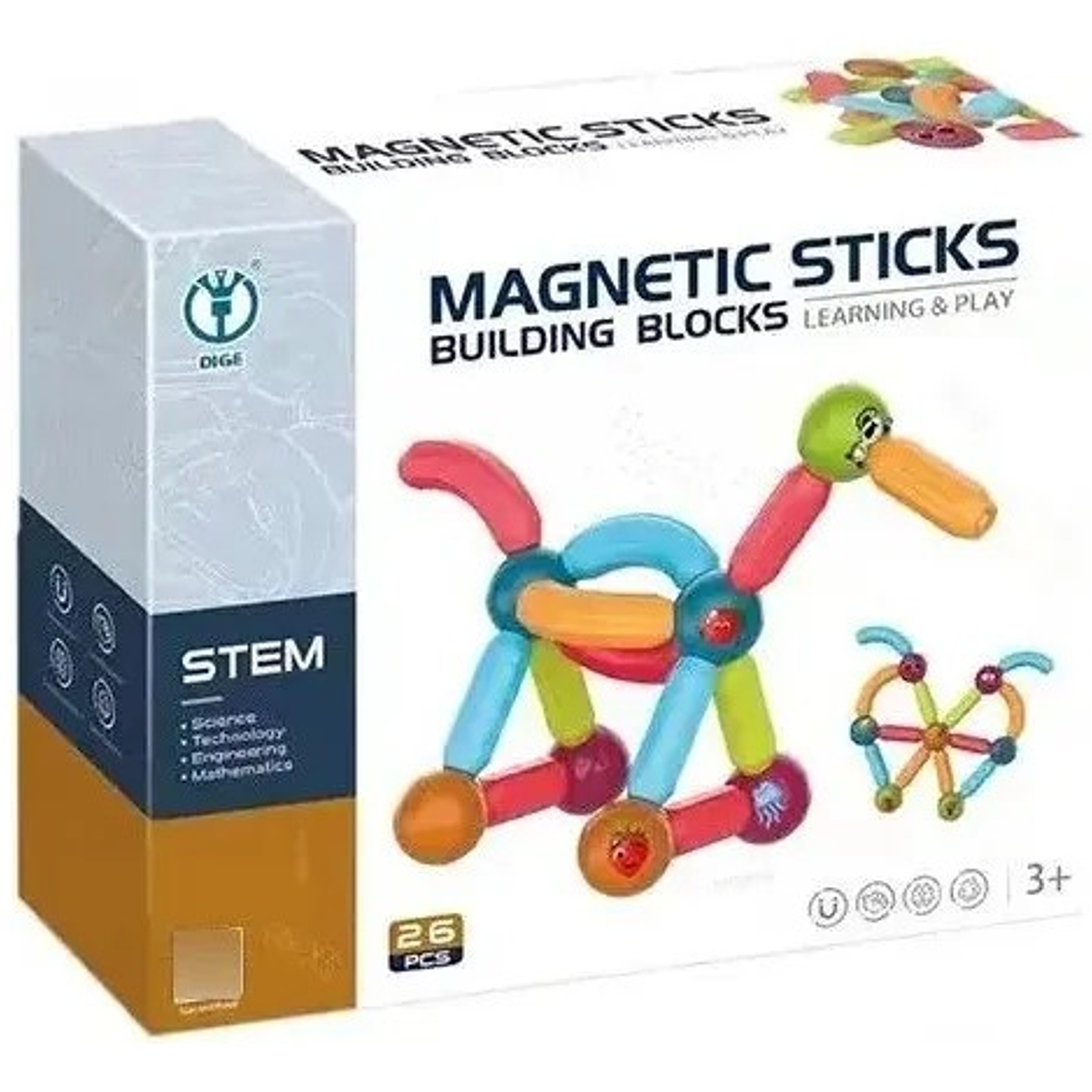 Juguete Didáctico de Varillas Magnéticas 26 Piezas +36M 1