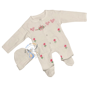 Osito Algodón Prematuro Flores Blanco