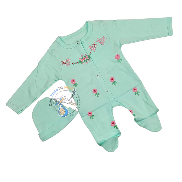 Osito Algodón Prematuro Flores Verde Agua 1