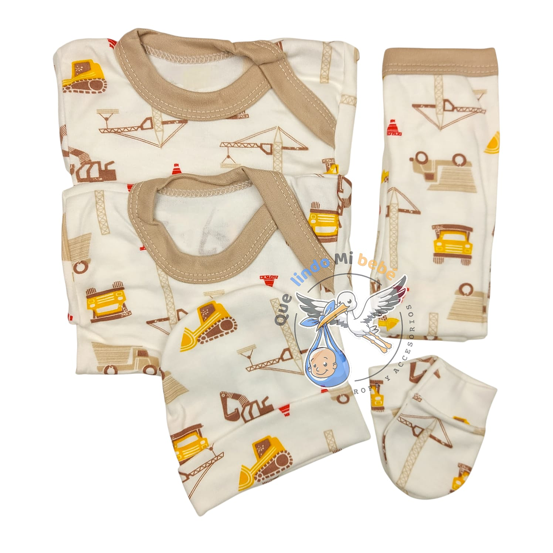 Ajuar 5 Piezas con Diseño Talla 0/3 Meses Beige Construcción 1