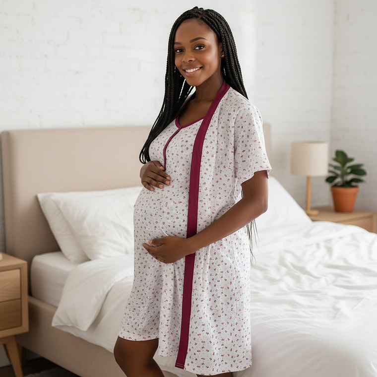 Pack Bata Manga Corta + Camisa Talla L Burdeo 1