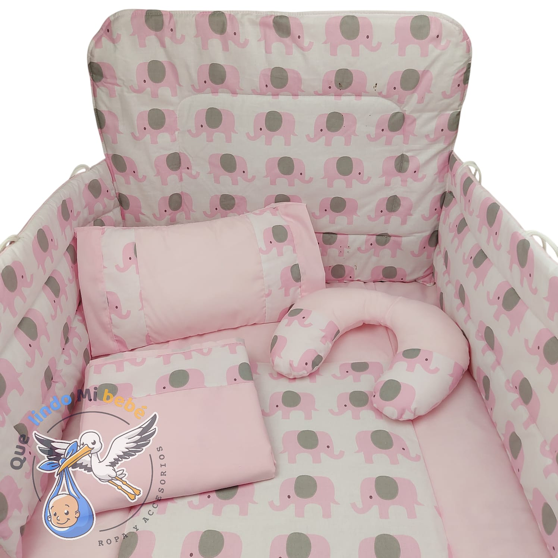 Set Para Cuna Estandar Rosado Elefante 1