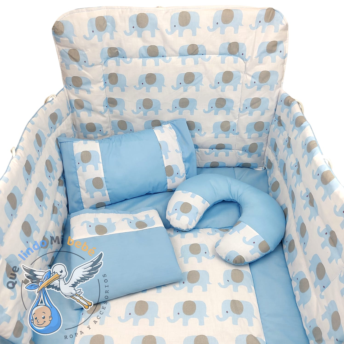 Set Para Cuna Estandar Celeste Elefante 1