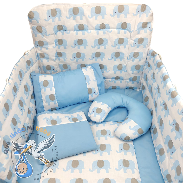 Set Para Cuna Estandar Celeste Elefante 1