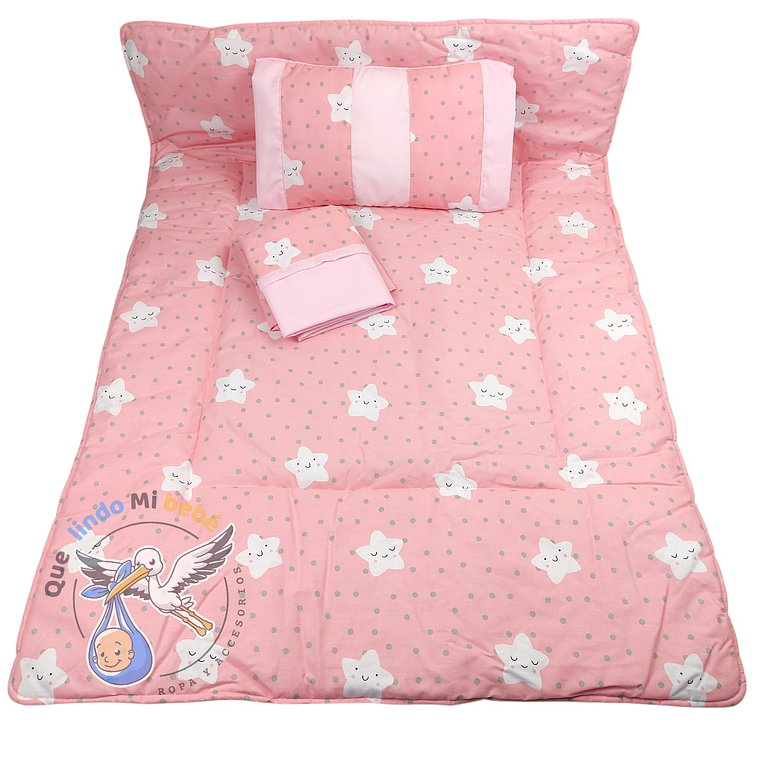 Set Para Cuna Colecho Rosado Estrella 1
