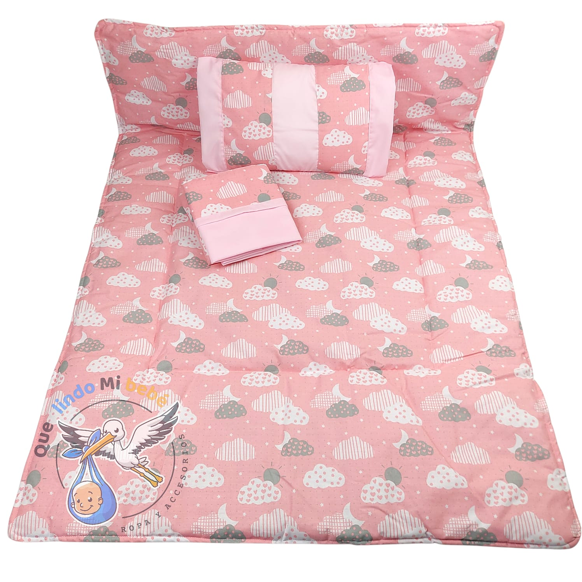 Set Para Cuna Colecho Rosado Nubes 1