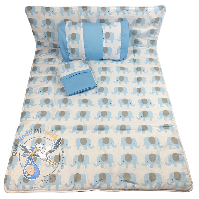 Set Para Cuna Colecho Celeste Elefante 1