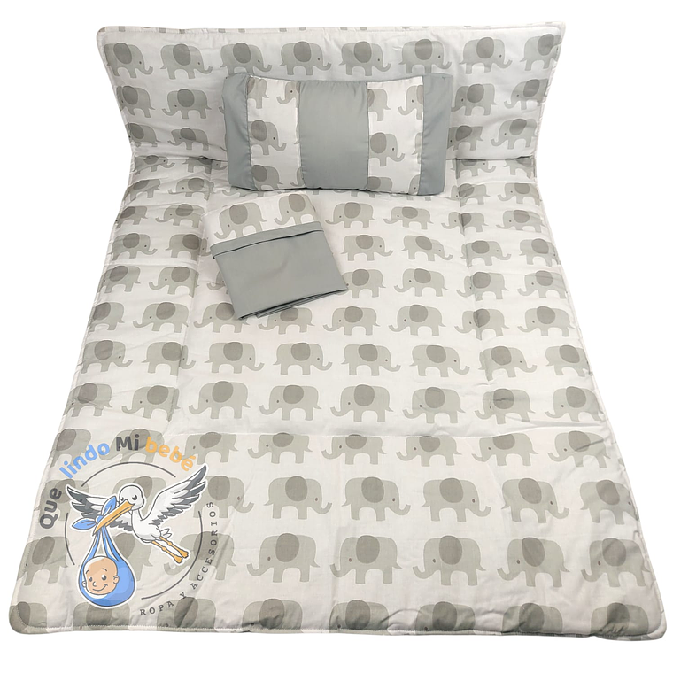 Set Para Cuna Colecho Gris Elefante 1