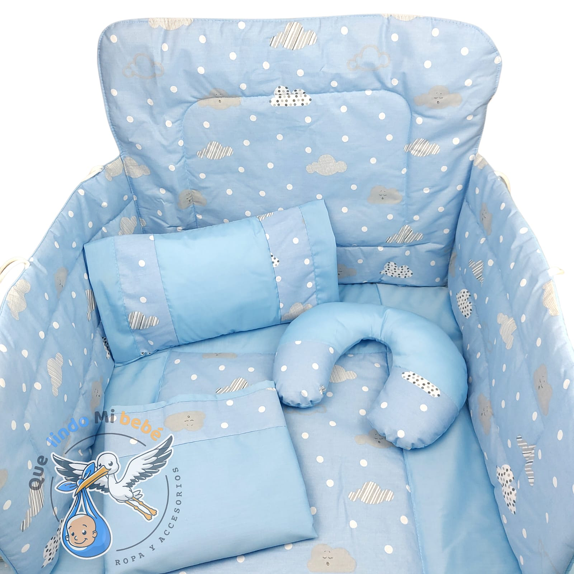Set Para Cuna Estandar Celeste Nubes 1