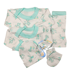 Ajuar 5 Piezas con Diseño Talla 0/3 Meses Blanco/Calipso Animalitos