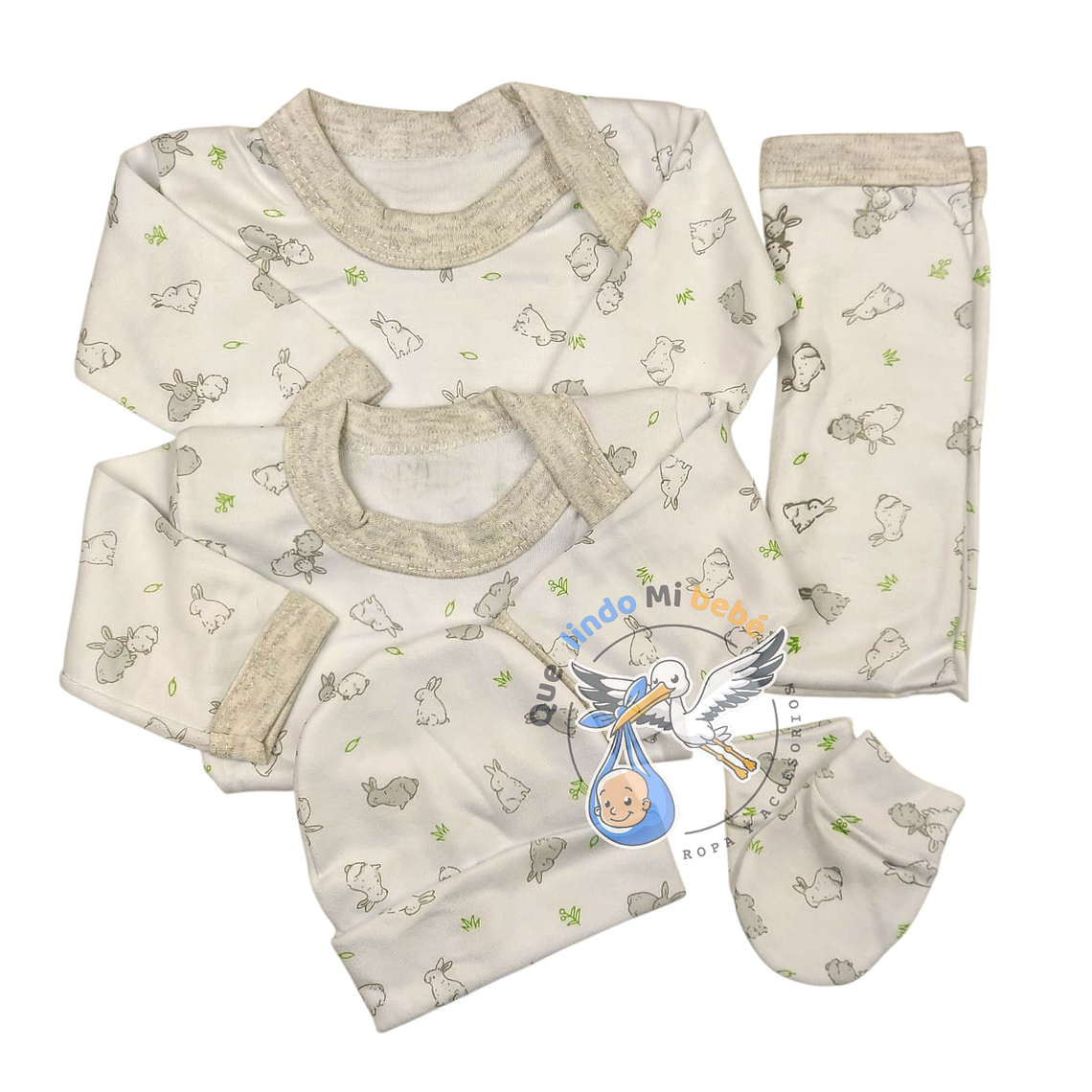 Ajuar 5 Piezas con Diseño Talla 0/3 Meses Blanco/Melange Animalitos 1
