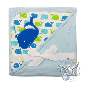 Manta Algodón con Capucha Ballena Celeste