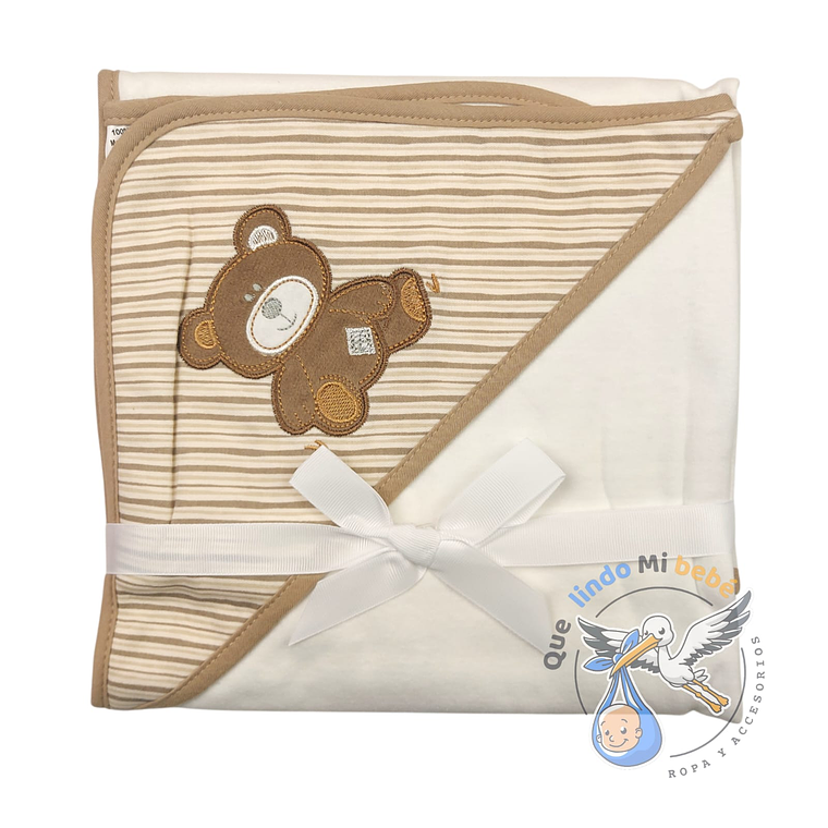 Manta Algodón con Capucha Osito Café 1