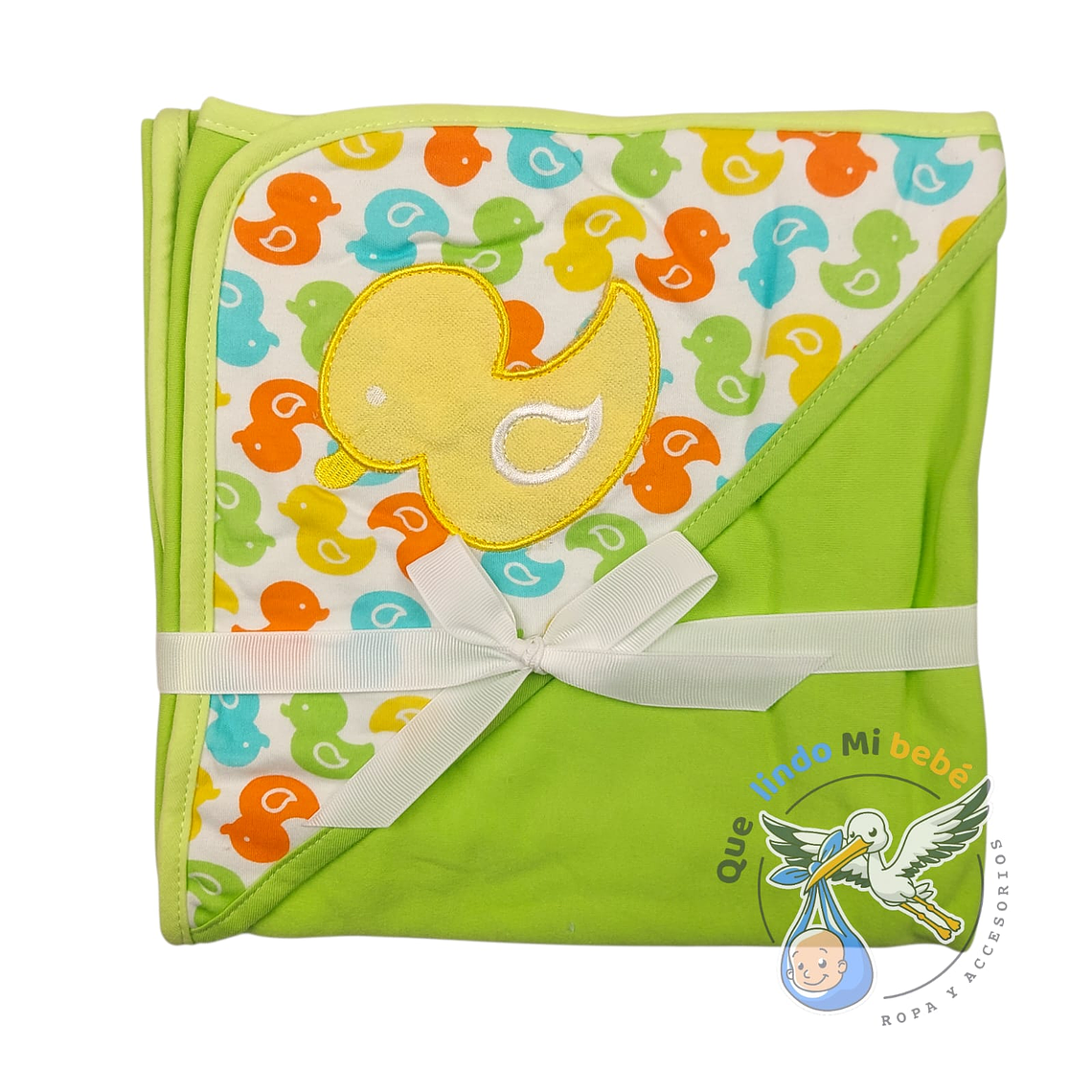 Manta Algodón con Capucha Patito Verde 1