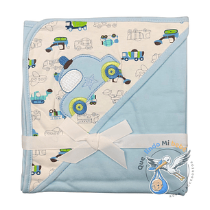 Manta Algodón con Capucha Auto Celeste