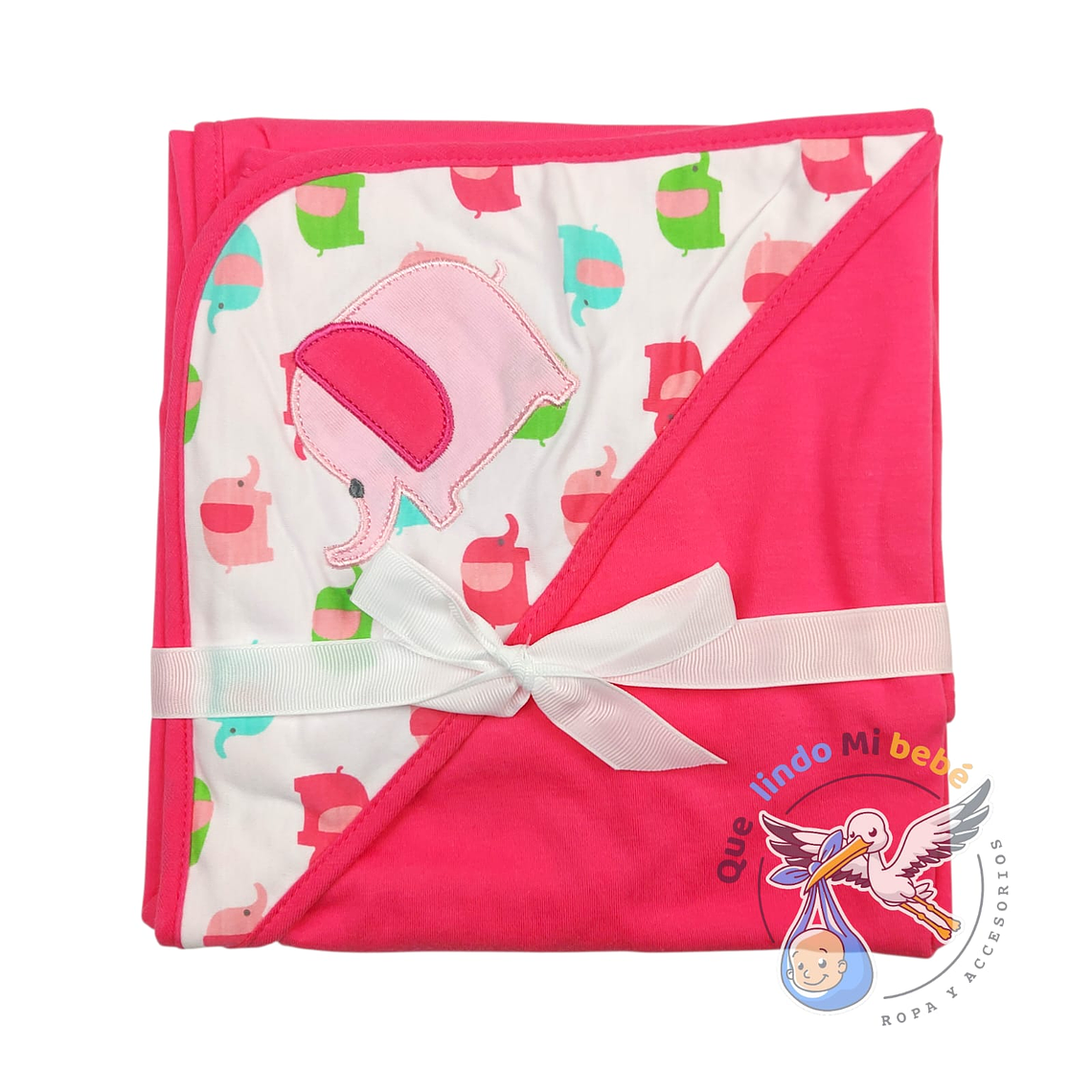 Manta Algodón con Capucha Elefante Fucsia 1