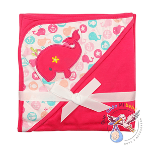Manta Algodón con Capucha Ballena Fucsia