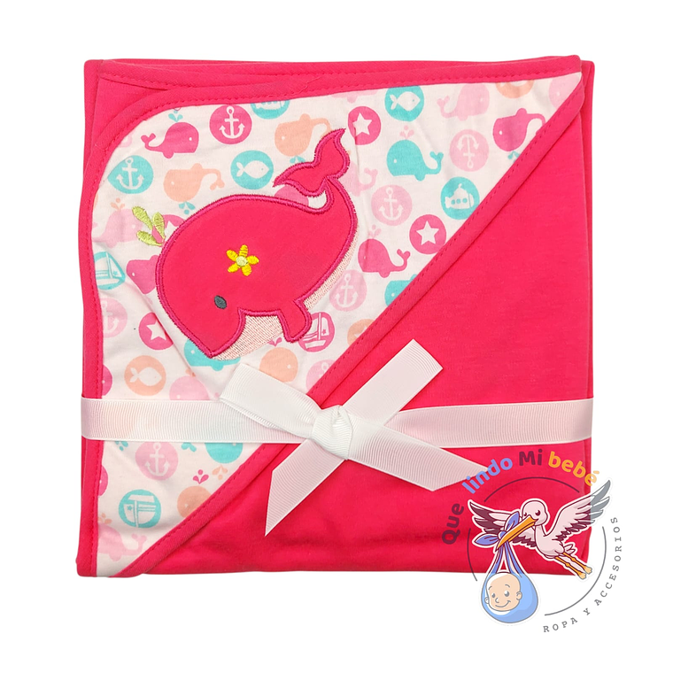 Manta Algodón con Capucha Ballena Fucsia 1