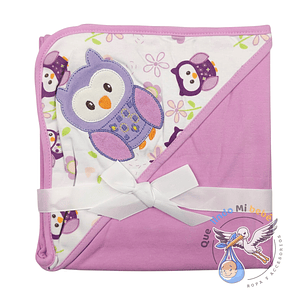 Manta Algodón con Capucha Buho Lila