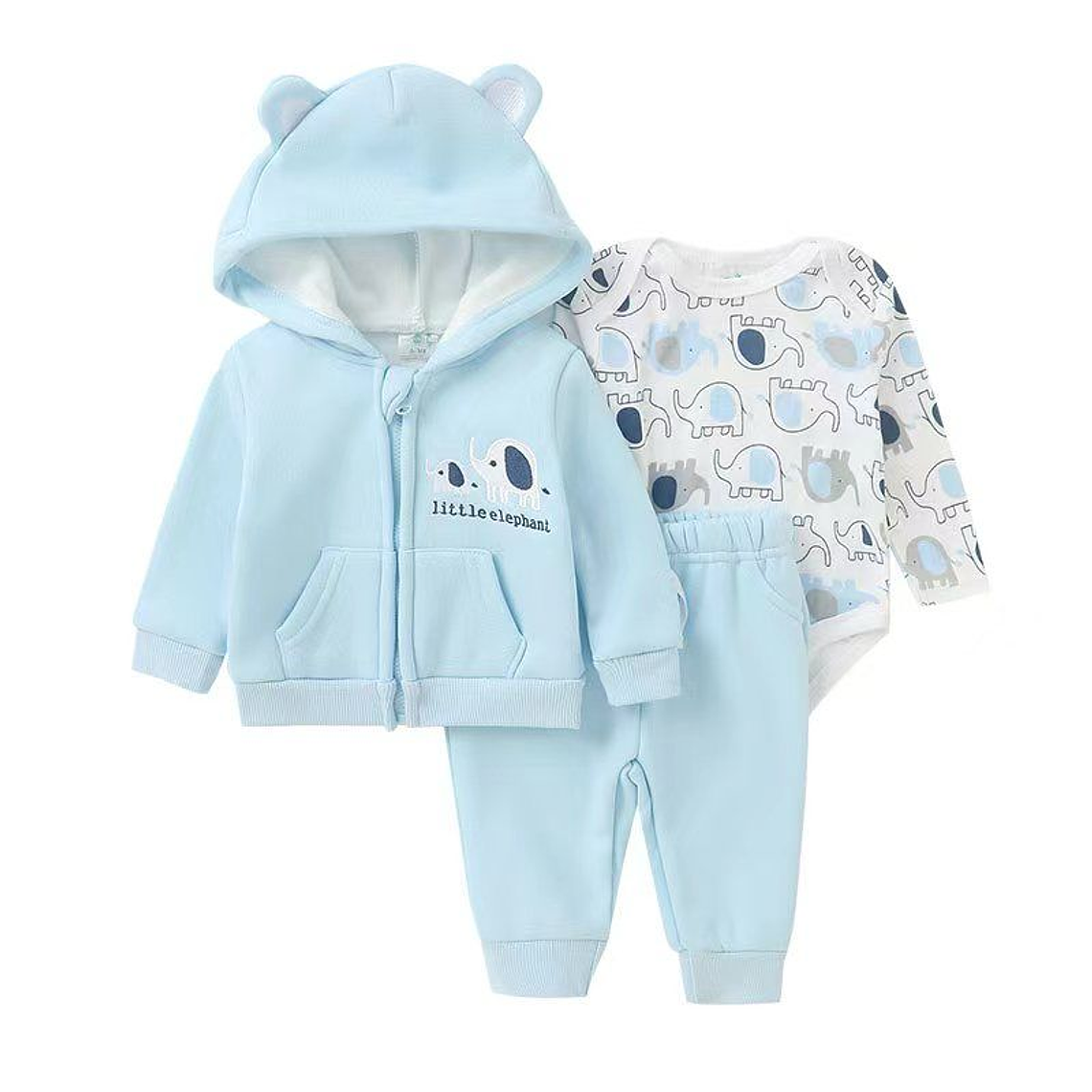 Set Buzo 3 Piezas Forrado 6/9 Meses Celeste Elefante 1