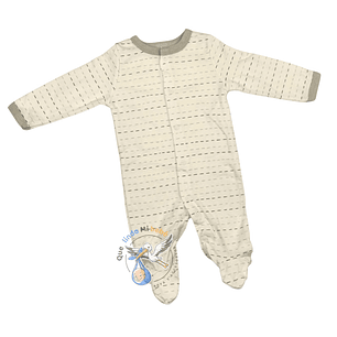 Pijama Algodón 0/3 Meses Blanco/Gris Lineas