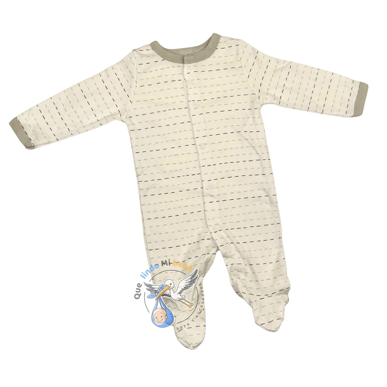 Pijama Algodón 0/3 Meses Blanco/Gris Lineas 1