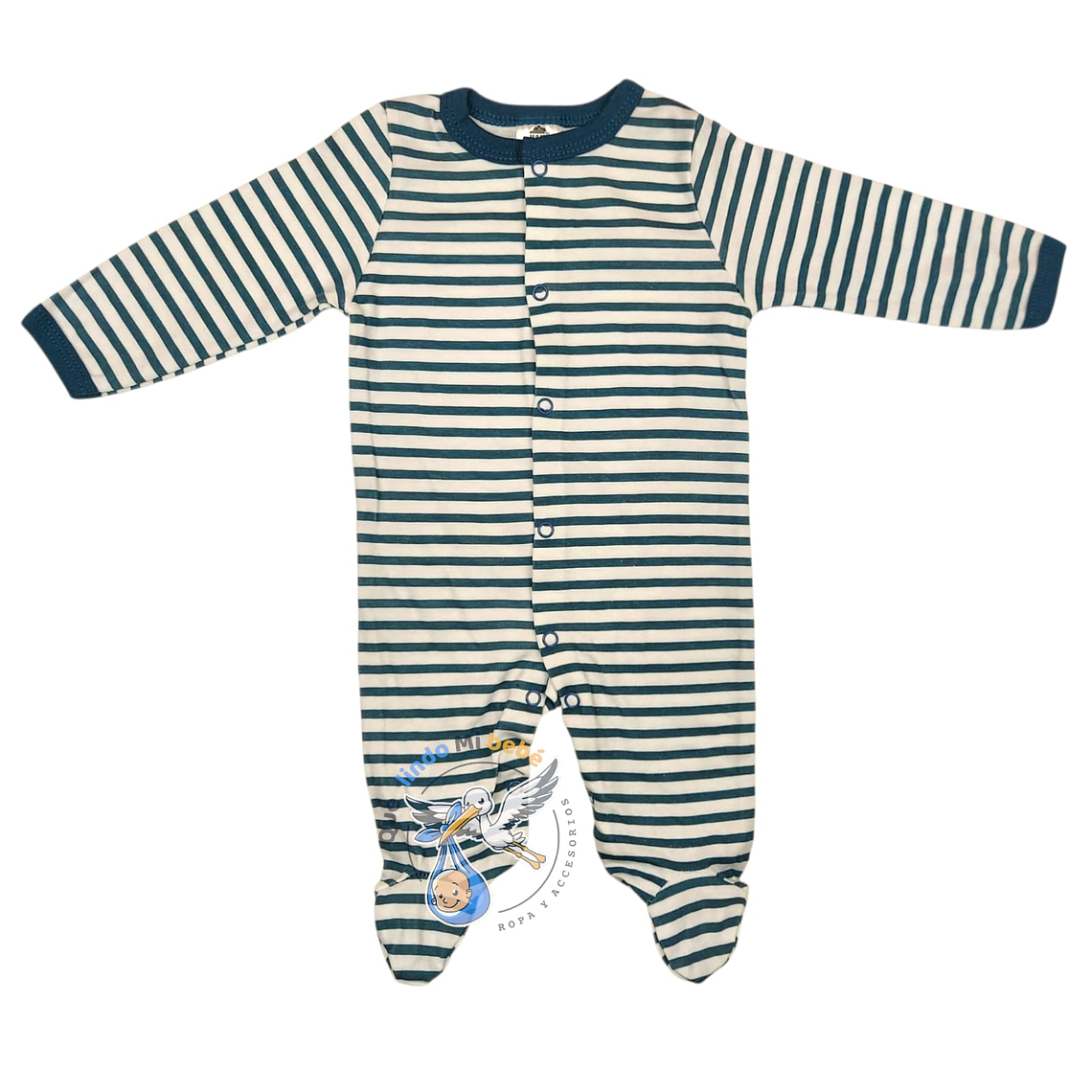 Pijama Algodón 0/3 Meses Blanco/Azul Lineas 1