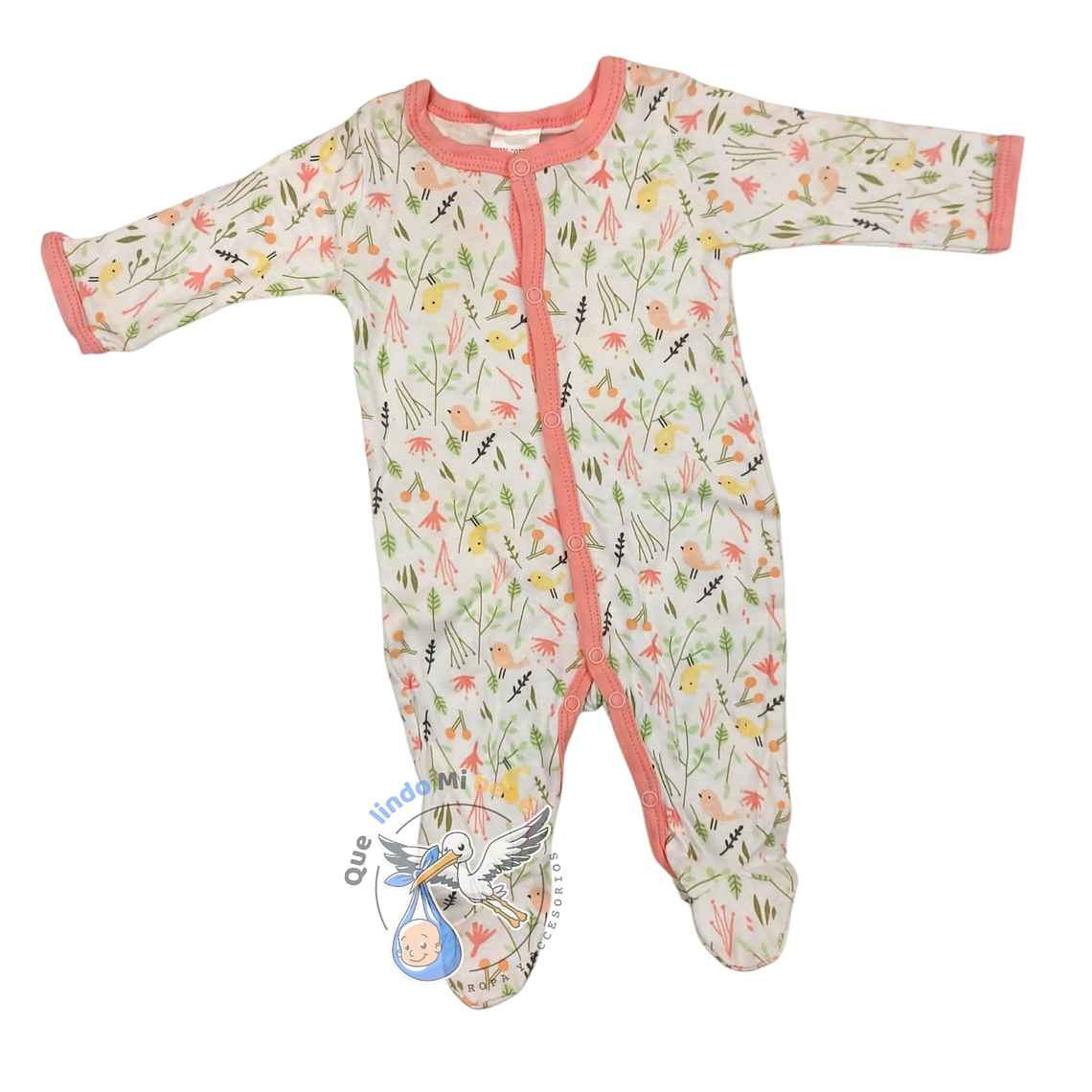 Pijama Algodón 0/3 Meses Rosado Pajaritos 1
