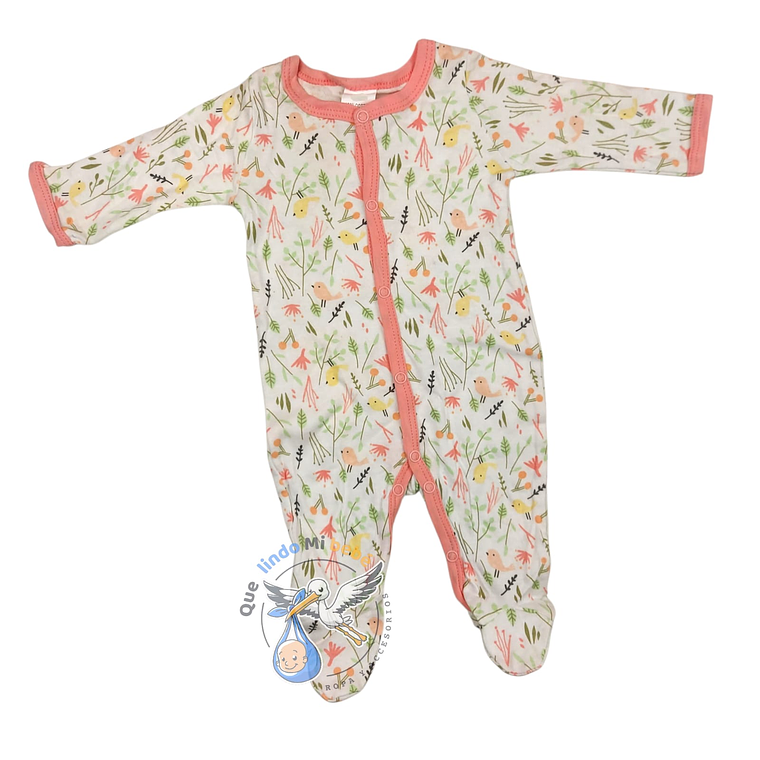 Pijama Algodón 0/3 Meses Rosado Pajaritos 1