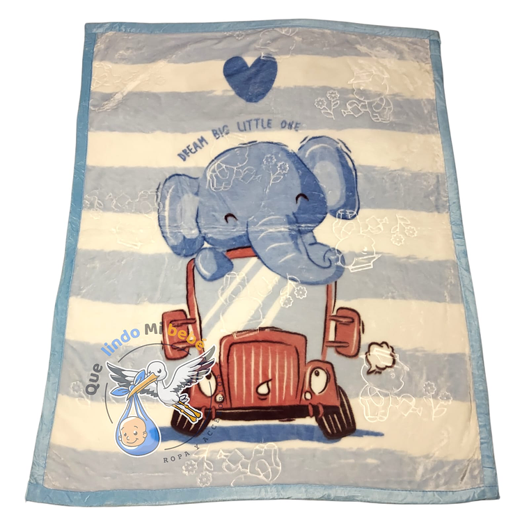 Frazada Doble Plush Grande Elefante Celeste  1