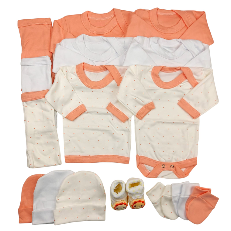 Pack 16 Piezas 0/3 Meses Damasco Corazones 1