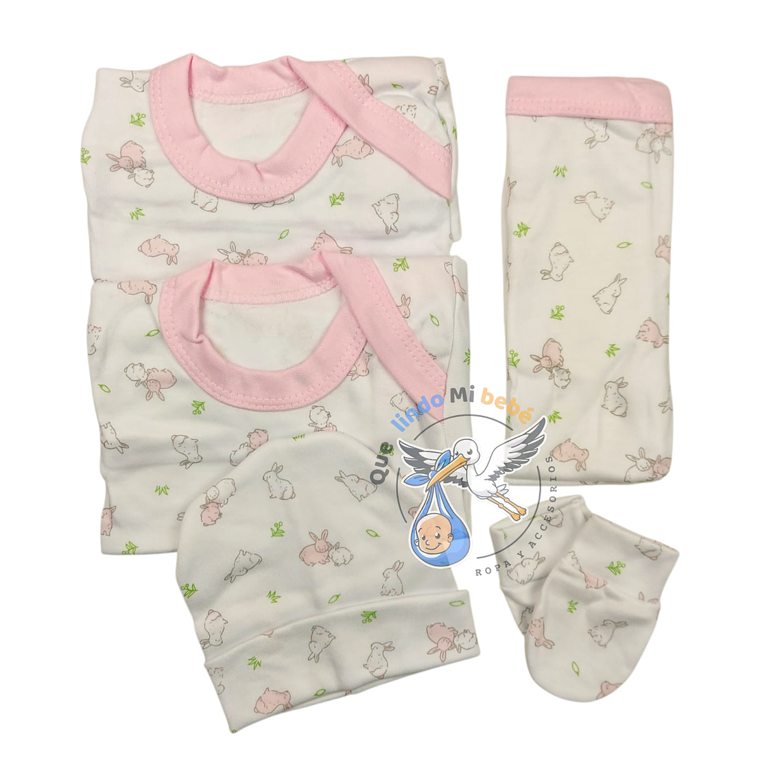 Ajuar 5 Piezas con Diseño Talla 0/3 Meses Blanco/Rosado Conejita 1