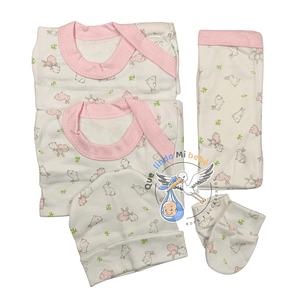 Ajuar 5 Piezas con Diseño Talla 0/3 Meses Blanco/Rosado Conejita