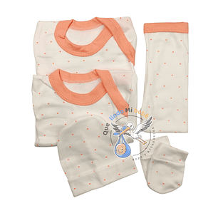 Ajuar 5 Piezas con Diseño Talla 0/3 Meses Blanco/Damasco Corazones