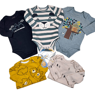 Set 5 Bodys Manga Larga 12/18 Meses Osito