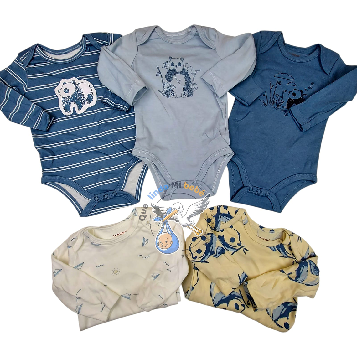 Set 5 Bodys Manga Larga 9/12 Meses Panda 1